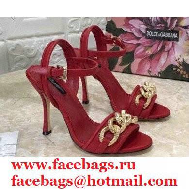 Dolce & Gabbana Heel 10.5cm Leather Chain Sandals Red 2021